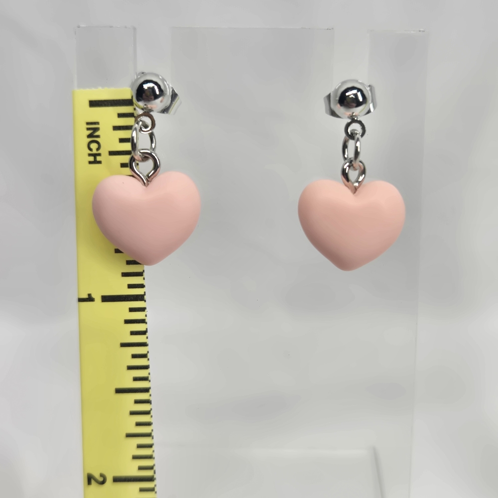 Elegant Pink Heart Dangle Earrings